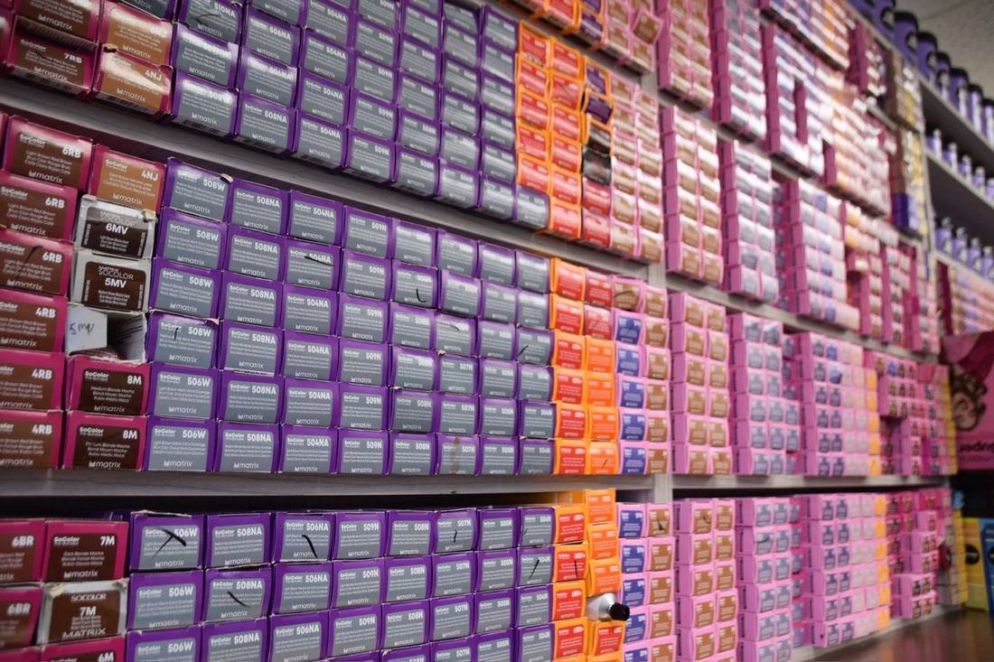 Close-up of the professional hair colour selection at Maria Hair Design Dieppe NB